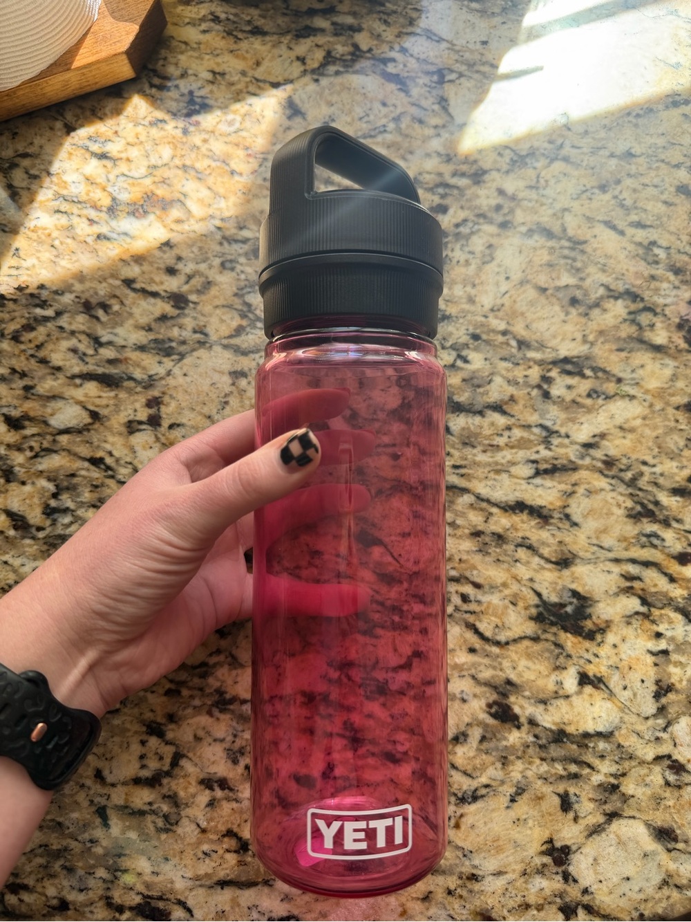 Yeti Pink Clear Bottle with Black Carry Lid